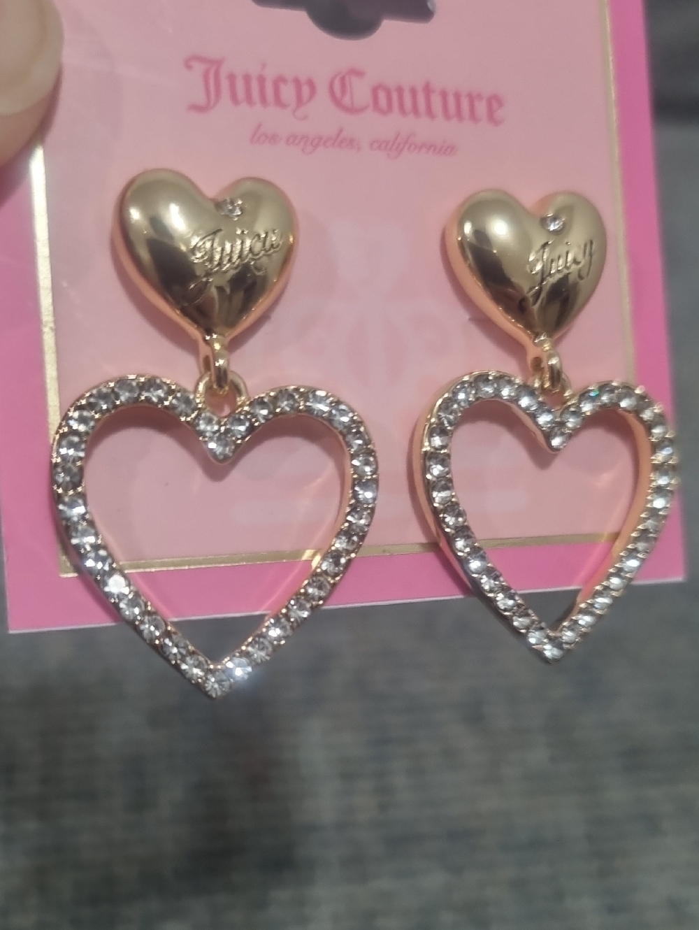 JUICY COUTURE Clear Stone Open Heart Drop Earrings - Picture 3 of 5